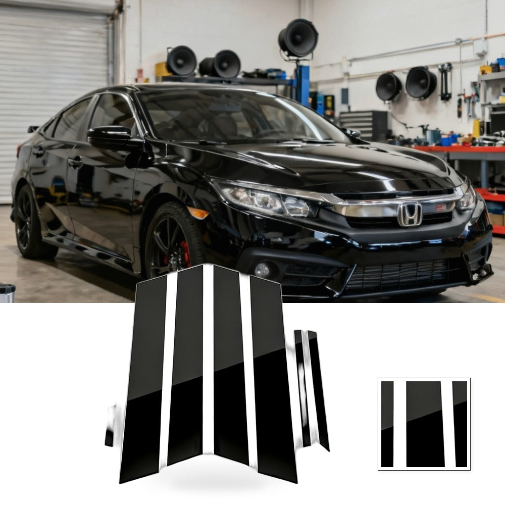 8x Black Pillar Post Cover Trims Suitable For Honda Civic Sedan 2012-2015