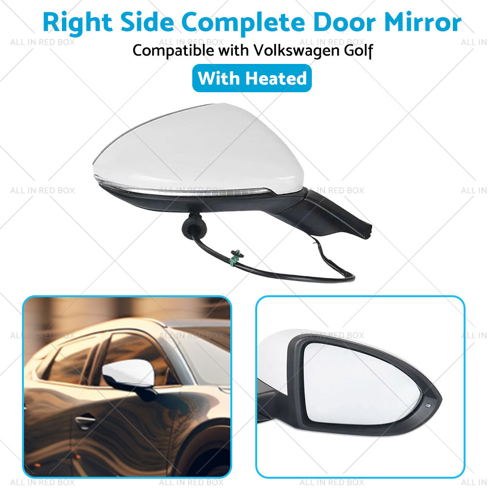 Door Mirror Suitable for VW Golf MK7 2013-2021 Right Driver Side White Heated