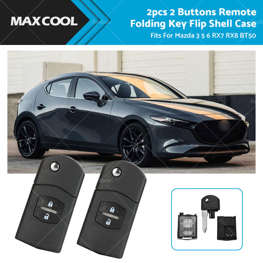 2Pcs x2 Button Remote Flip Key Car Shell Case Cover For Mazda 3 5 6 RX7 RX8 BT50