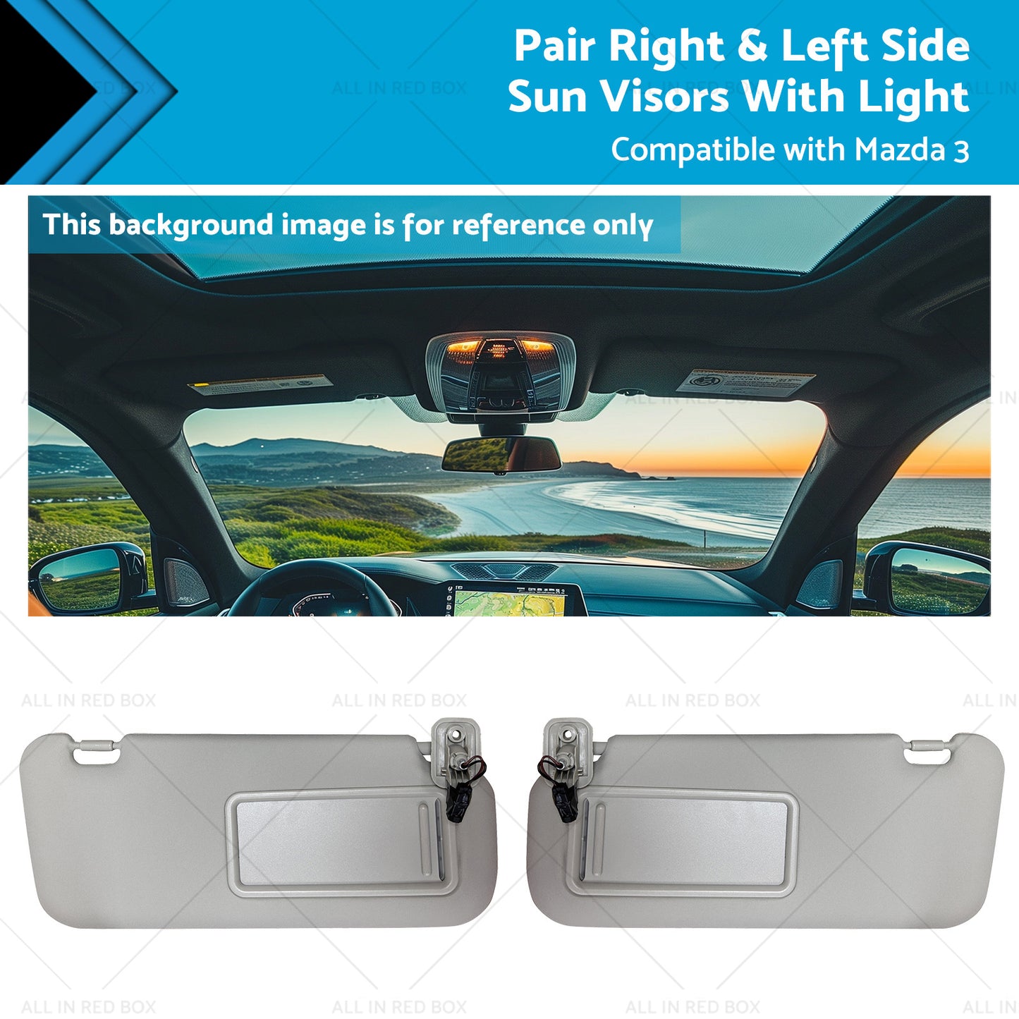 BBM369270C75 2x Right and Left Side Sun Visors With Light Suitable for 10-13 Mazda 3