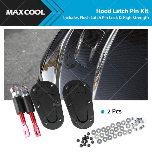 2Pcs Universal Racing Mount Bonnet Hood Plus Flush Latch Pin Locking Kit