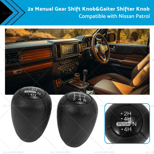 2PCS 5-Speed Push Gear Shift Knob and Transfer Case Konb Suitable for Nissan Patrol