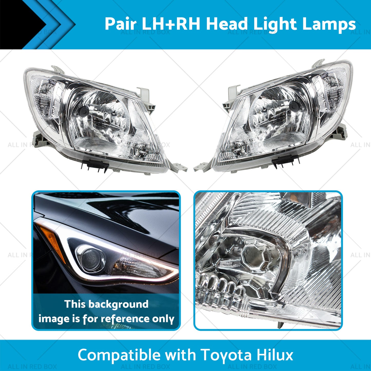 Pair LHRH Head Light Lamps Suitable for Toyota Hilux Ute 2008-2012 2WD 4WD