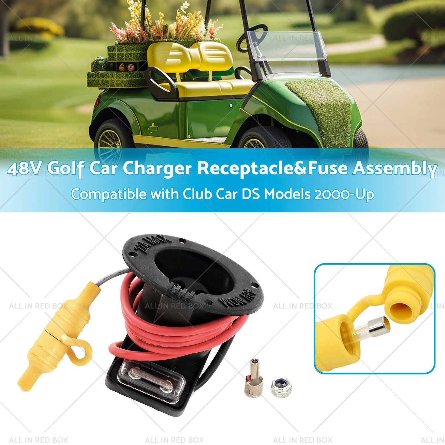 48V Golf Car Charger Receptacle and Fuse Assembly Suitable for Club Car DS 2000-Up