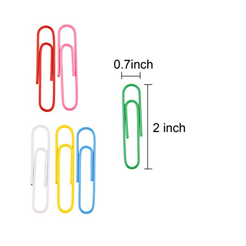 300 Pieces 6 Colors Paper Clips 2 Inch White Yellow Pink Red Blue Red Green