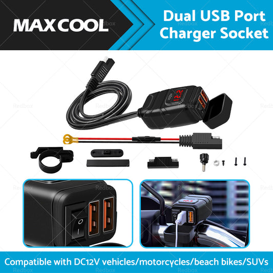 {{ Dual USB Port Motorcycle Fast Charger Socket LED Voltmeter Display ON OFF Switch }} - Buy Car Parts Online at {{ Kaka Auto Parts }}.
