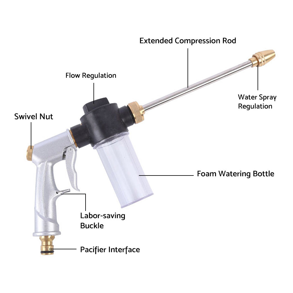 Garden Hose Nozzle Long Pole Foam Water Bottle 360 Degree Rotating Car Wash Gardening