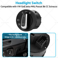 Headlight Switch Suitable for VW Golf Jetta MK5 Passat B6 CC Scirocco 5ND941431A