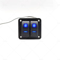 2 Gang Blue LED Light Rocker Switch Panel Dual LED Boat Car Waterproof