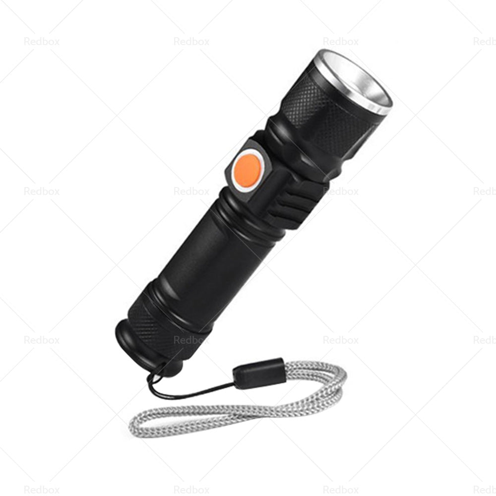 1pcs Black USB Rechargeable LED Flashlight Waterproof Torch Outdoor