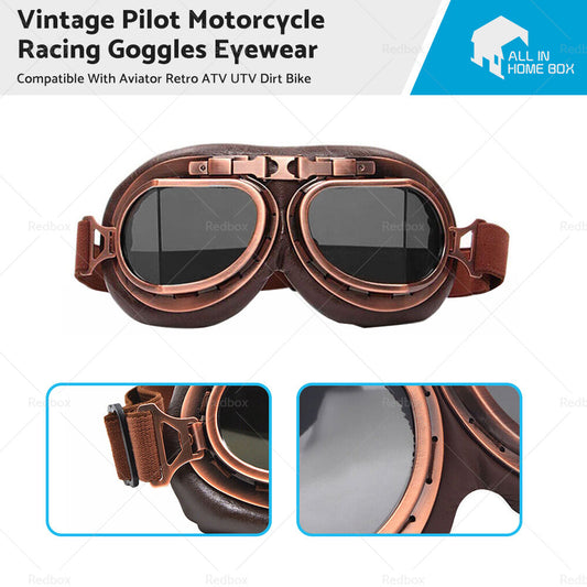 Vintage Pilot Motorcycle Racing Goggles Aviator Retro ATV UTV Dirt Bike Eyewear