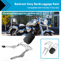 Chrome Backrest Sissy Bar Luggage Rack Suitable for Yamaha Vstar 400 650 98-18