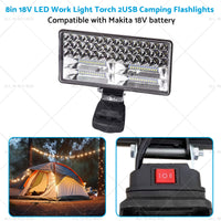 18V 8in LED Work Light Torch Camping Flashlights 2USB Suitablefor Makita Battery