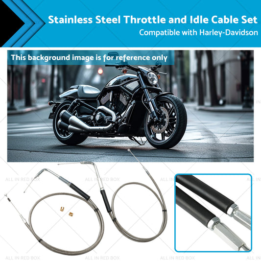 Stainless Steel 56-1 2 Throttle and Idle Cable Set Suitable for Harley-Davidson