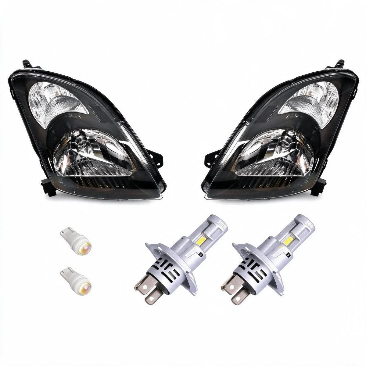 Headlight Assembly Set Black Housing with LED Globes Suitable for LH RH Front - BD1