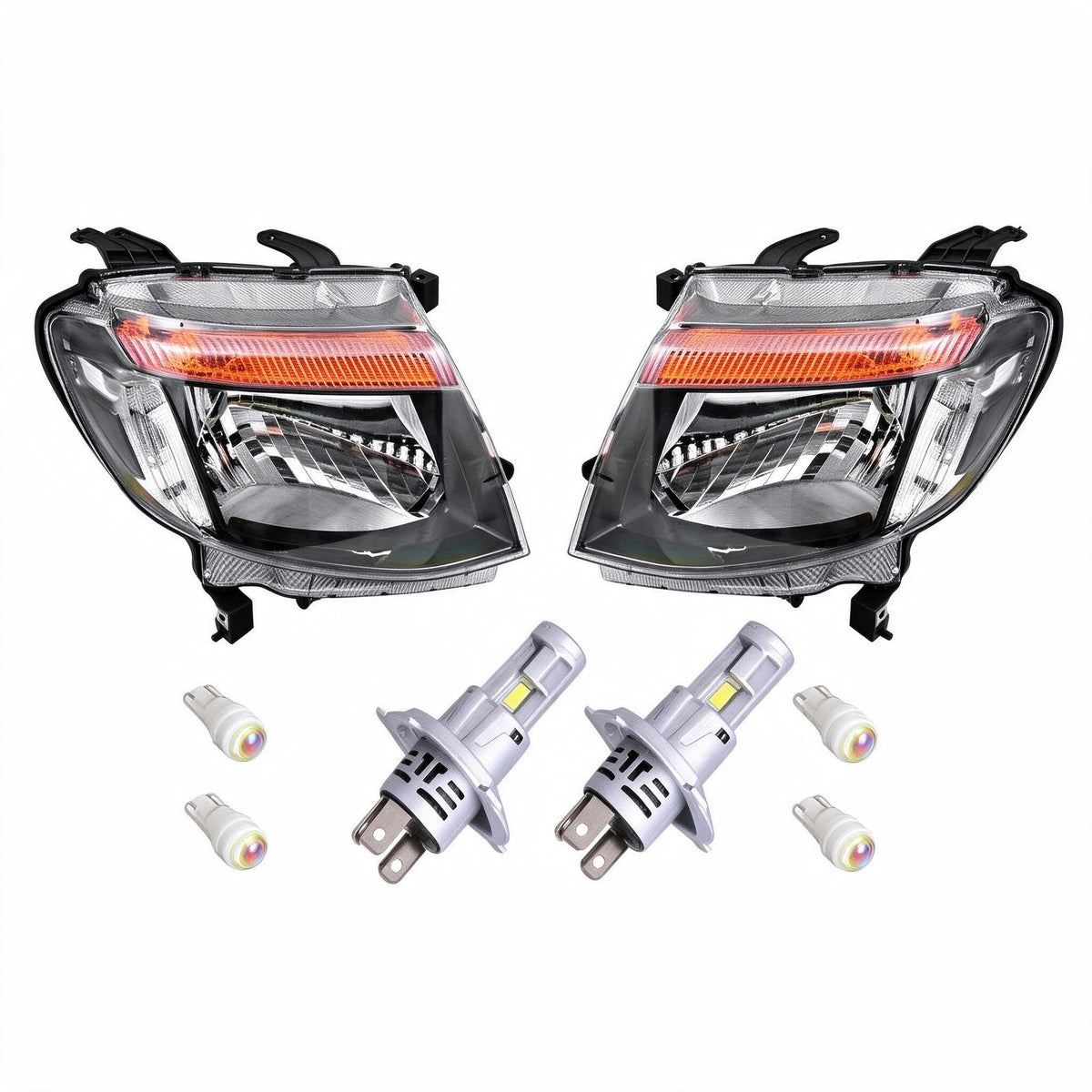 Head Light Assembly Black LHD LED Globes Suitable for Ford Ranger PX 2011-2022 - BD1