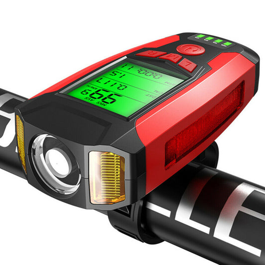 USB Rechargeable LED Bicycle Headlight With Horn and Speedometer Suitable For Bike Front