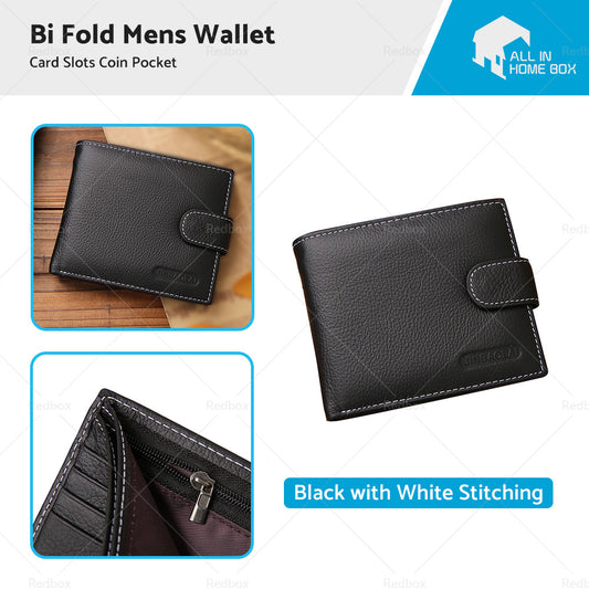 {{ Mens Wallet Black Bi Fold with Top Layer Cowhide Leather Card Slots Coin Pocket }} - Buy Car Parts Online at {{ Kaka Auto Parts }}.
