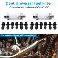 2x Reusable Washable Fuel Filter Chrome Glass Inline Suitablefor 1 4inch 5 16inch 3 8inch