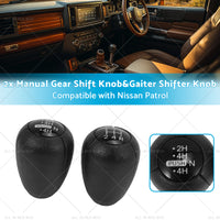 2PCS 5-Speed Push Gear Shift Knob and Transfer Case Konb Suitable for Nissan Patrol