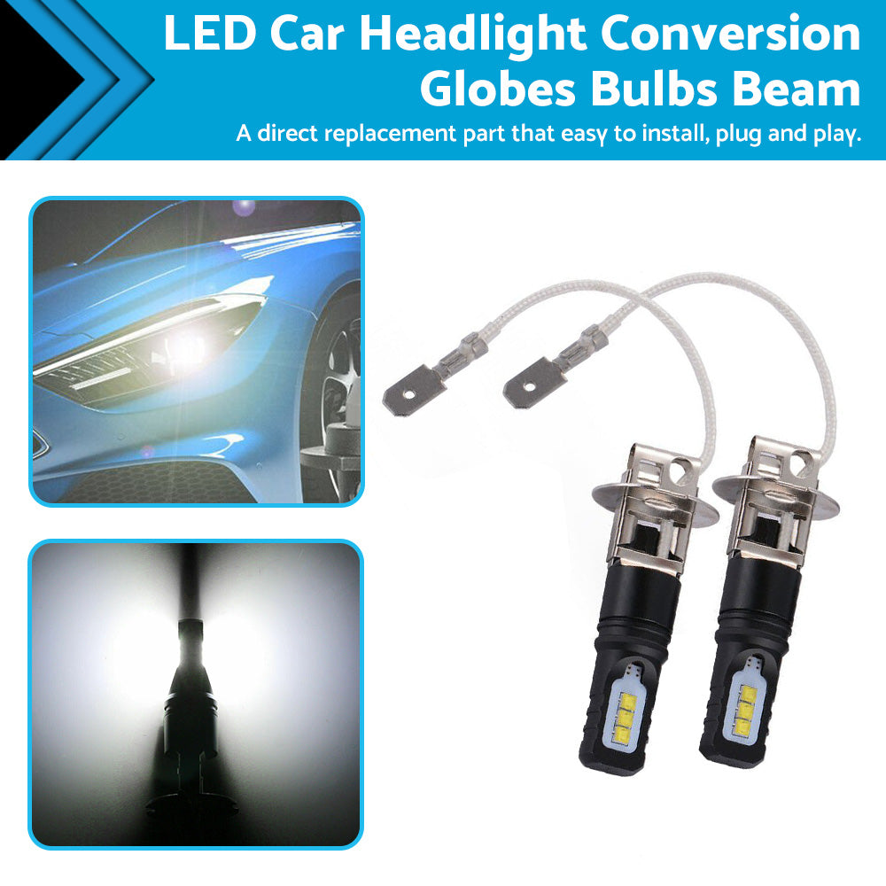 2x H3 80W 6000LM LED Car Headlight Conversion Globes Bulbs Beam White 6500K