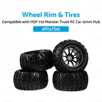 4x Wheel Rim  and  Tires Suitable For HSP 1 10 Monster Truck RC Car 12mm Hub