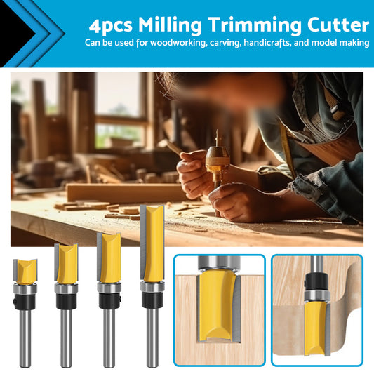 4pcs 1 4 Shank Top Bearing Flush Trim Pattern Router Bit Set Milling Cutter Kit