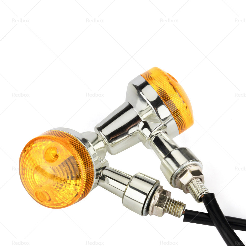 4x Chrome Motorcycle Turn Signal Lights Amber Indicators Blinker Universal Bulb