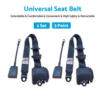 2 Sets Universal 3 Point Auto Car Seat Safety Belt Retractable Adjustable Lap AU