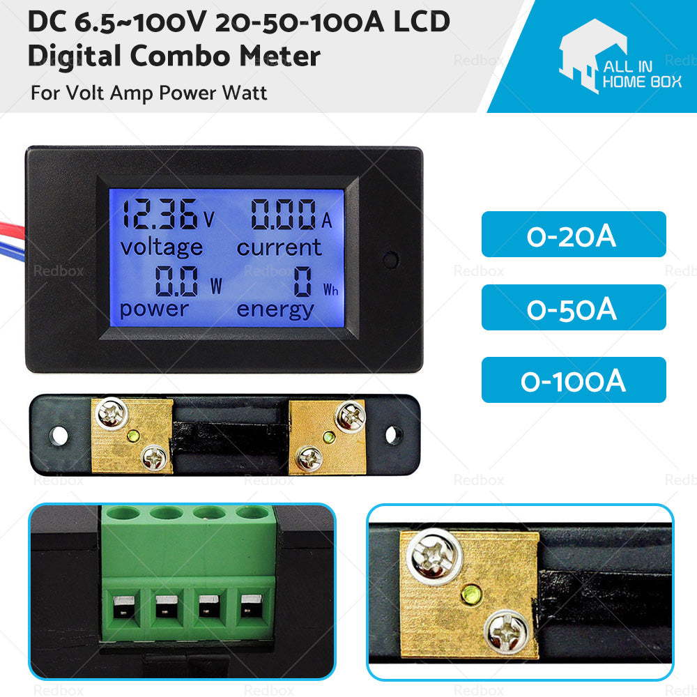 DC 6. 5~100V 20-50-100A LCD Digital Combo Panel Display Volt Amp Power Watt Meter