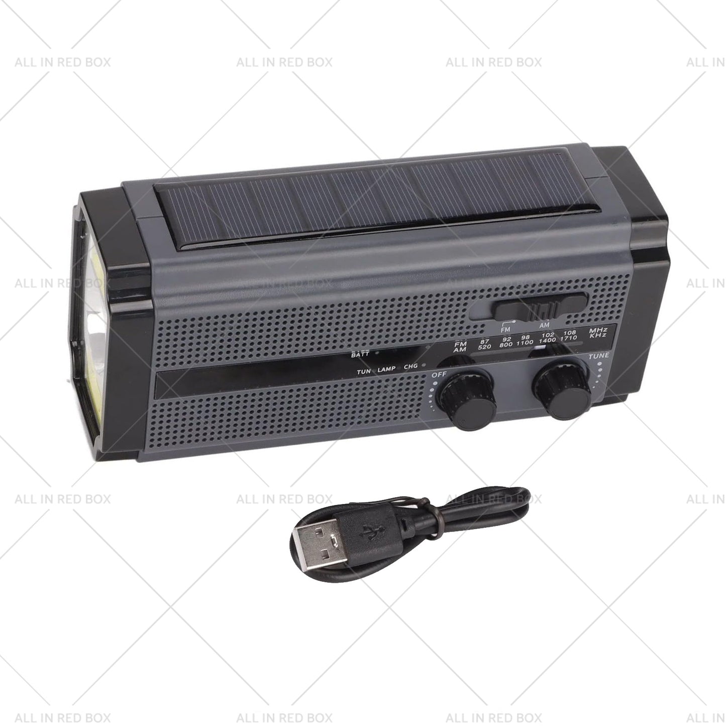 Solar Hand Crank Radio Emergency Weather 5000mAh Power Bank Flash Light Black