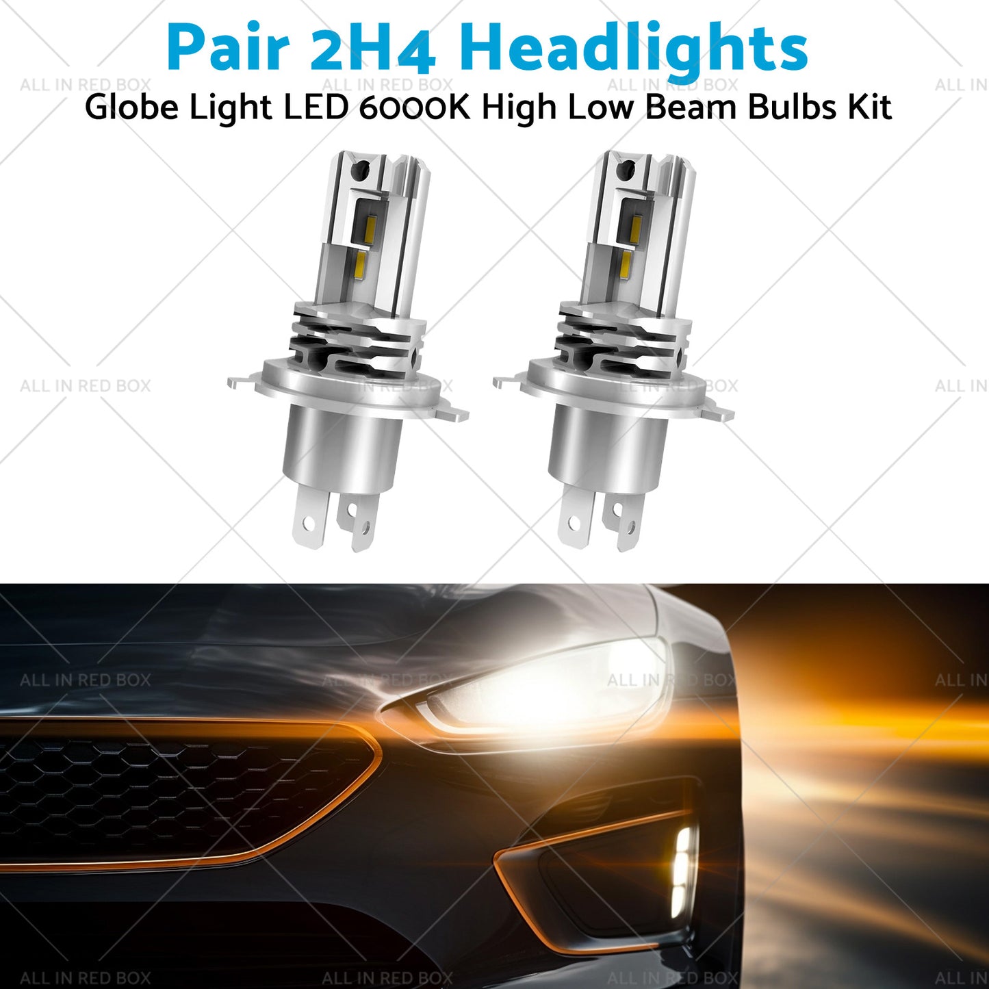 2x H4 Headlights Replacement Globe Light LED 6000K High Low Beam Bulbs Kit