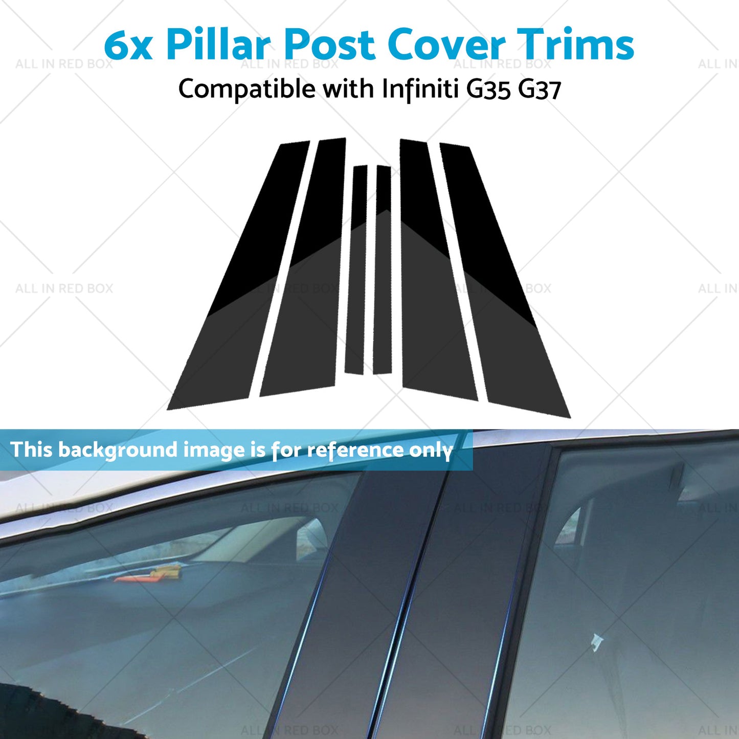 6x Black Pillar Post Cover Trims Suitable for Infiniti G35 G37 Sedan 02-13