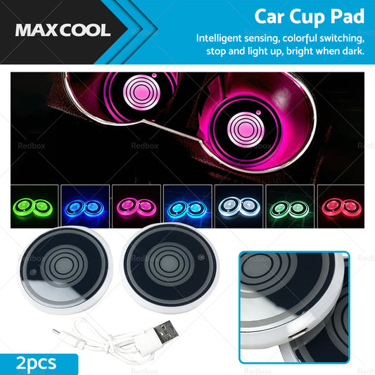 2xCup Pad Car Accessories LED Lights Cover Interior Decoration Lamp 7 Colors