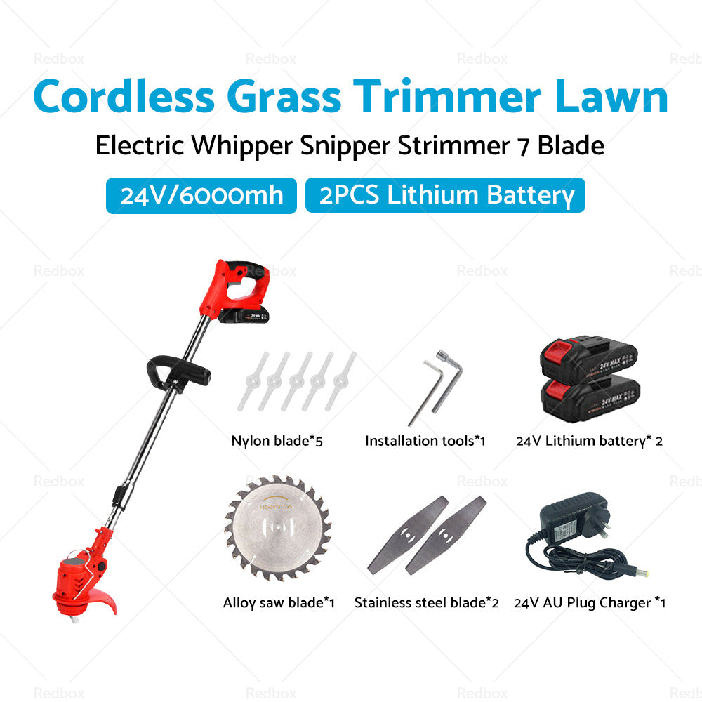 2 Battery Cordless Grass Trimmer Lawn Electric Whipper Snipper Strimmer 7 Blade