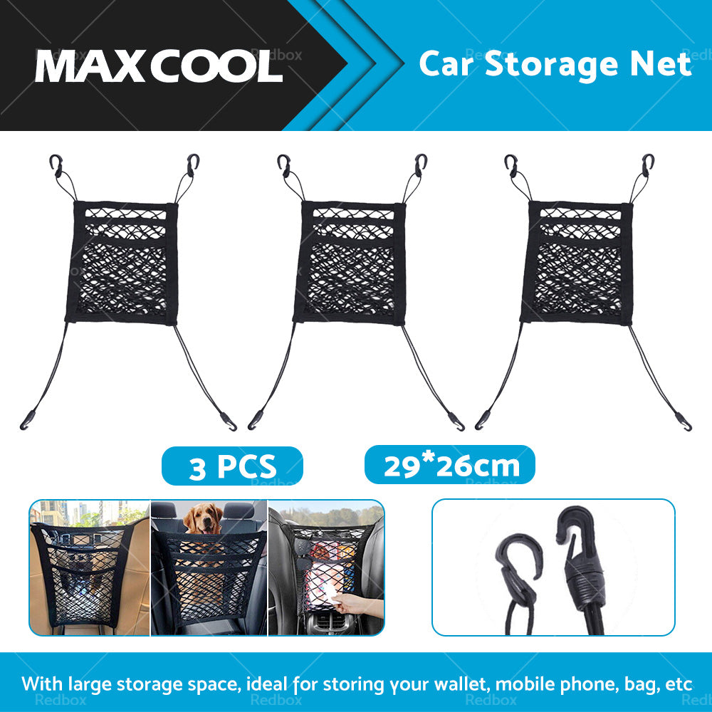 3PCS Car Truck Seat Mesh Tidy Storage Net Bag Organizer Holder Multi-Pocket