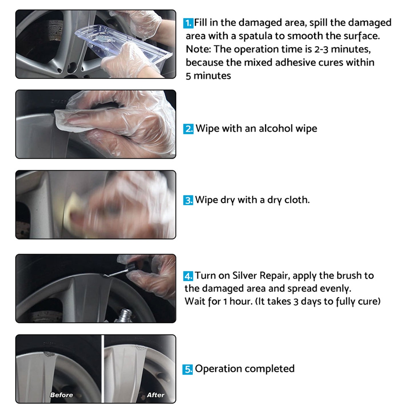 Visbella Silver Alloy Wheel Rim Scratch Repair Kit Tool Set Suitable For Car Kerb Damage