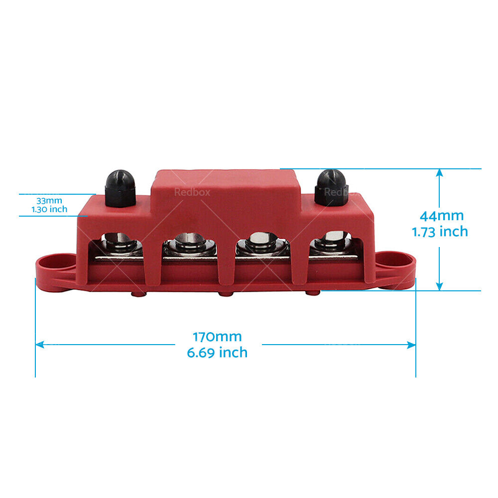 2PCS M10 4 Post 250A DC 48V Studs Bus Bar Power Distribution Box Terminal Block