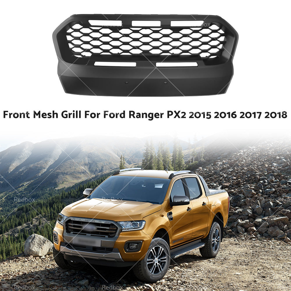 Matte Black Front Mesh Grill for Ford Ranger PX2 2015 2016 2017 2018 incl WT