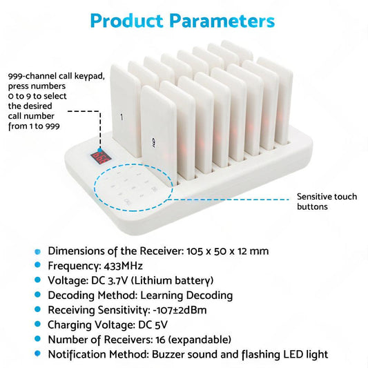 16-Channel Wireless Restaurant Pager System Suitable For Guest Calling & Queuing ¡§C AU