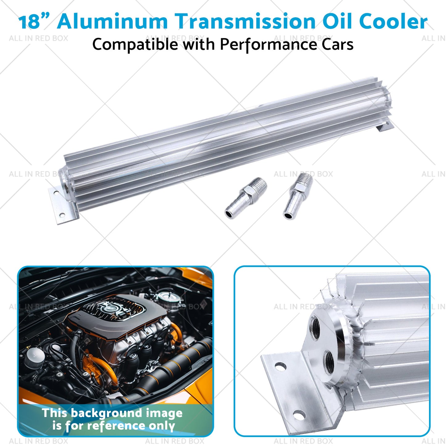 Universal 18inch Dual Pass Transmission Trans Cooler with 1 4inch NPT Fitting Aluminum