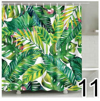 Bathroom Fabric Shower Curtain 12 Hook Set Water Resistant Tropical Plants Panel