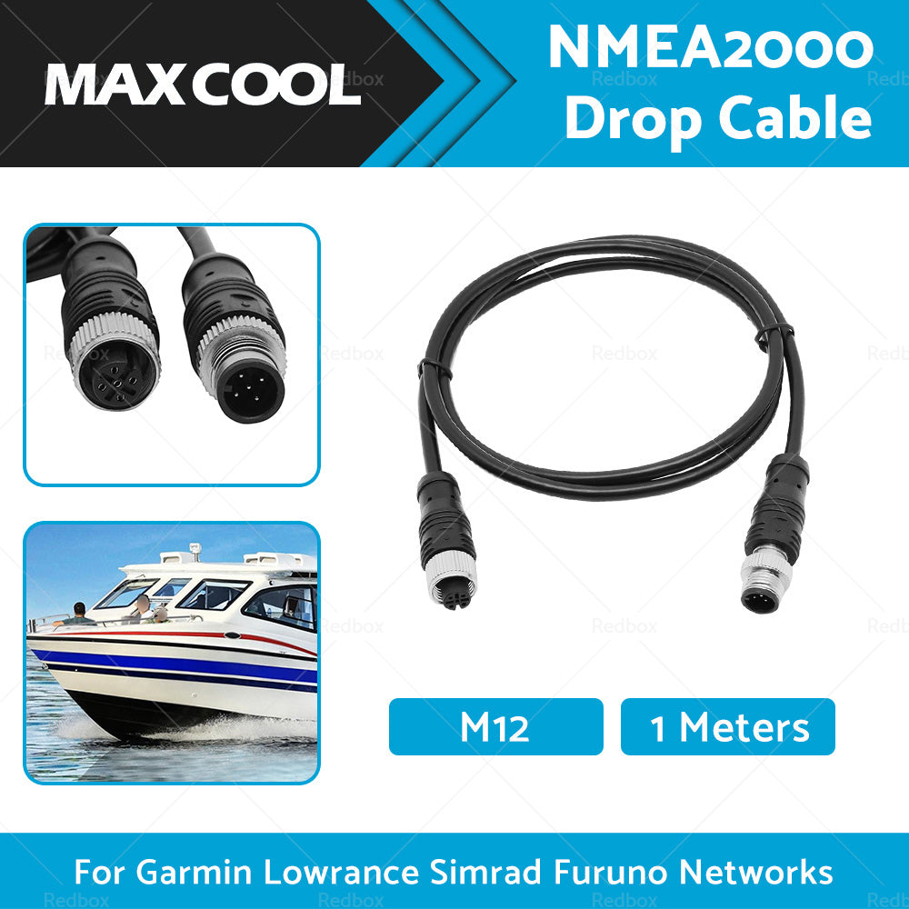 5-Core Black Female Straight Head to Male Straight Head 1m NMEA2000 Drop Cable