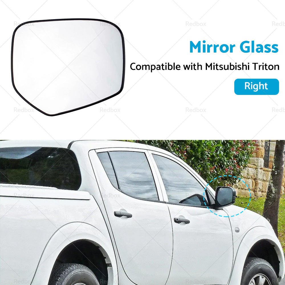 FRONT RIGHT SIDE MIRROR GLASS W  BACK PLATE SUITABLE FOR MITSUBISHI TRITON 06-15