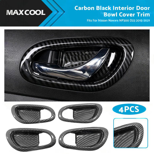 Carbon Black Interior Door Bowl Cover Trim Fit For Nissan Navara NP300 2015-2021