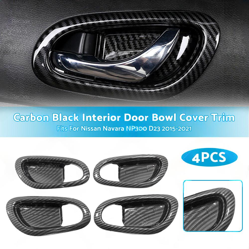 Carbon Black Interior Door Bowl Cover Trim Fit For Nissan Navara NP300 2015-2021