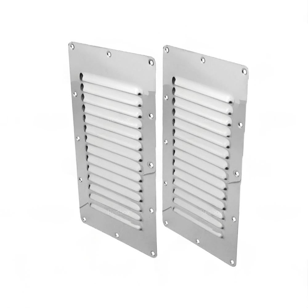 2 x Stainless Steel Rectangular 14 Louvre Air Vent, Caravan, Boat, Wall Eave