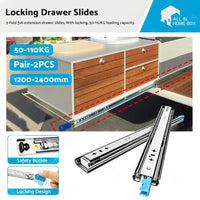 PAIR 90KG Loading Capacity Locking Drawer Slide Runner Trailer 800mm or 1600mm