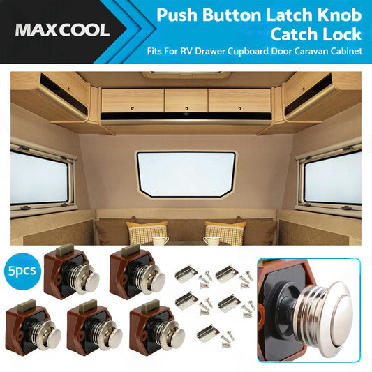 5x Push Button Latch Knob Catch Lock For Drawer Cupboard Door Caravan Cabinet