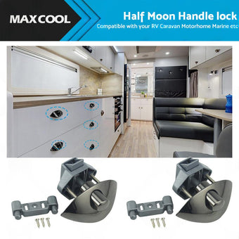 compare product 2x Zinc Alloy Half Moon Handle Push Lock Knob For Camper RV Kitchen Cabin Black